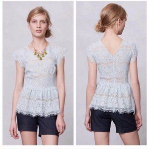 Maeve Katrine blue lace peplum blouse L
